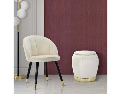 Pouf coffre de rangement en tissu Paris 43 x 43 cm (Crème et doré)