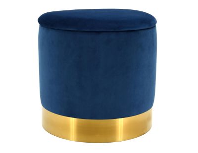 Pouf coffre en velours et métal (Bleu/Or)