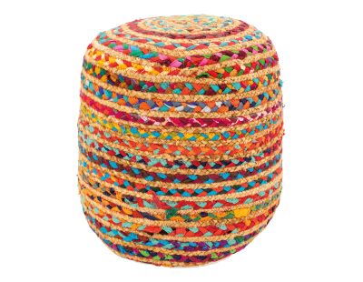 Pouf en coton et jute multicolore