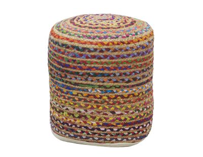 Pouf en coton et jute multicolore