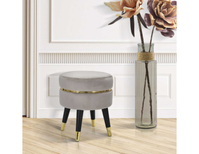 Pouf sur pieds en tissu Paris 35 x 40.5 cm (Gris - Noir et Doré)