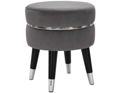 Pouf sur pieds en tissu Paris 35 x 40.5 cm (Gris - Noir et Argent)