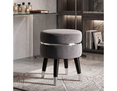 Pouf sur pieds en tissu Paris 35 x 40.5 cm (Gris - Noir et Argent)