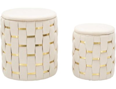 Pouf avec rangement intégré Shanty (Lot de 2) (Crème et doré)