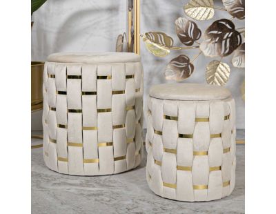 Pouf avec rangement intégré Shanty (Lot de 2) (Crème et doré)