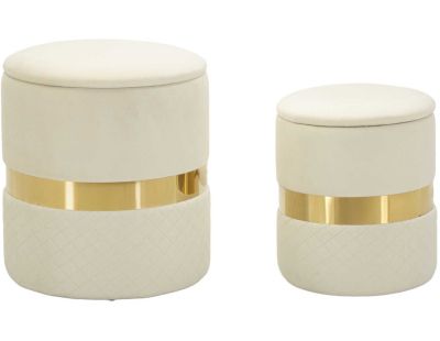 Pouf avec rangement intégré Sheffild (Lot de 2) (Crème et doré)