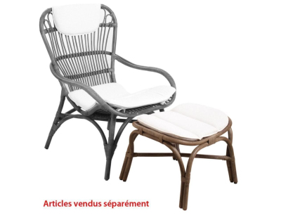 Pouf en rotin gris vintage