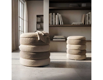Pouf en tissu 2 en 1 Nordic (Set de 2) (Beige et crème)