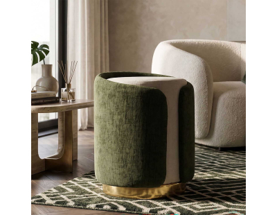 Pouf en tissu Two-Tone 40 x 50 cm (Vert - Marron clair et Doré)