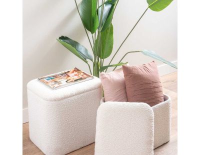 Pouf en tissu bouclette Ada (Blanc)