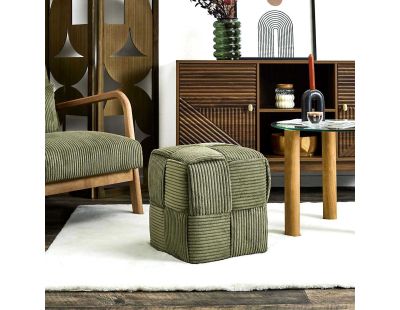 Pouf en tissu côtelé tressé Scott (Vert)