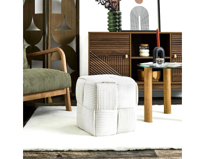 Pouf en tissu côtelé tressé Scott (Beige)