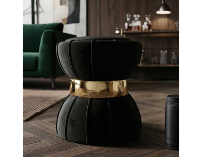 Pouf en tissu et métal Flower 40 x 44 cm (Noir)