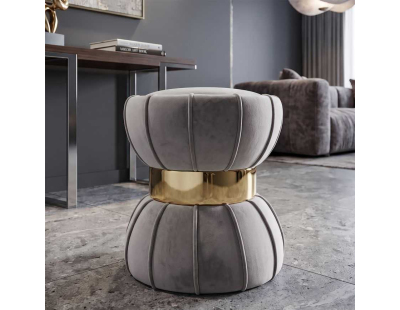 Pouf en tissu et métal Flower 40 x 44 cm (Gris)