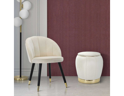 Pouf en tissu et métal 2 en 1 Paris 43 x 43 cm (Crème et Doré)