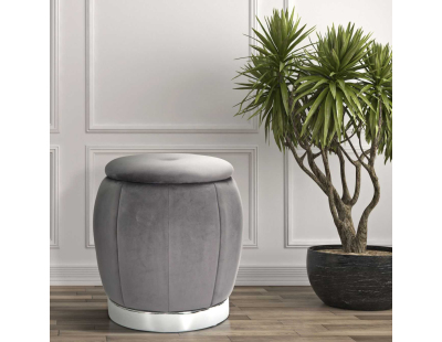 Pouf en tissu et métal 2 en 1 Paris 43 x 43 cm (Gris et Argent)