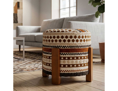 Pouf en tissu avec pieds en bois Ethnic (Modèle 1)