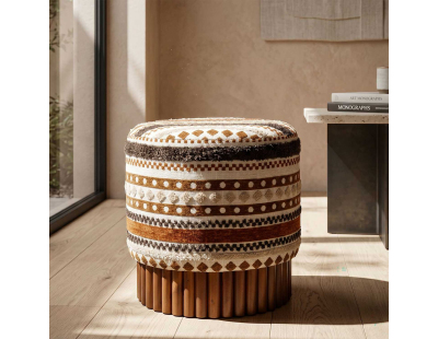 Pouf en tissu avec pieds en bois Ethnic (Modèle 2)