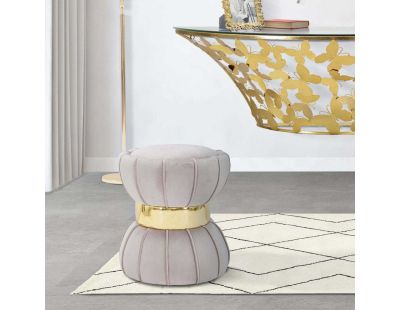 Pouf en tissu avec surpiqures Flower 40 x 44 cm (Gris)