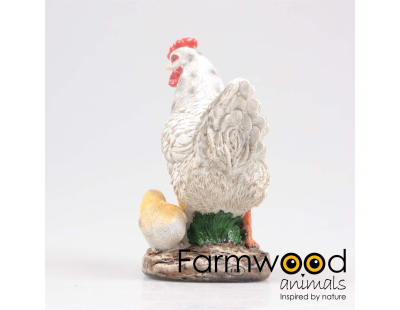 Poule avec poussins en résine 15 x 11 x 20 cm (Blanc)