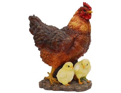 Poule avec ses poussins en résine 35 cm