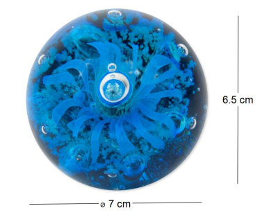 Presse papier rond en verre Meduse (Bleu)