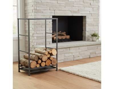 Rack porte-bûches en métal avec tiroir à poussière