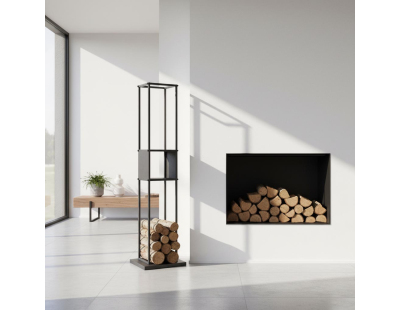 Range-bûches vertical en métal gris