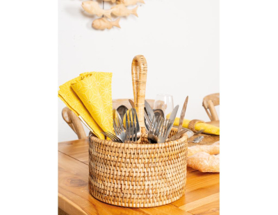 Range-couverts rond en rotin naturel