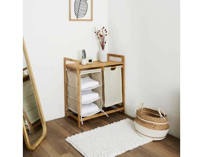 Rangement 3 étagères et un panier support en bambou
