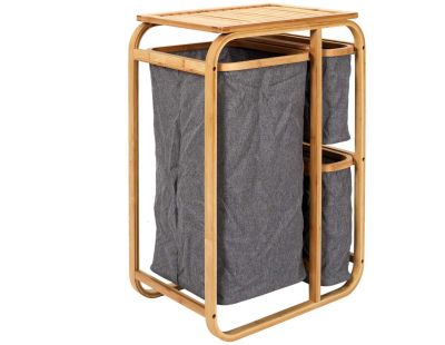 Rangement 3 paniers avec support en bambou