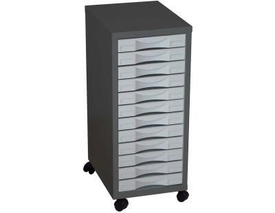 Rangement sur roulettes 12 tiroirs en acier (Anthracite et Gris)