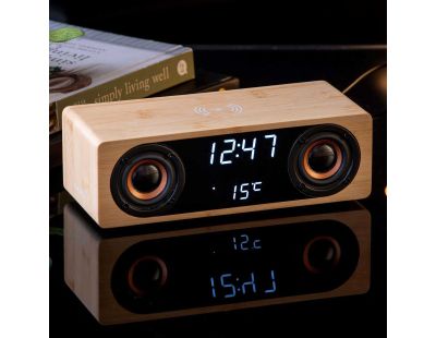 Réveil avec chargeur à induction et enceinte Bluetooth Classic (Marron)
