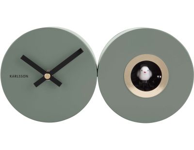 Horloge mural en métal mat Duo Cuckoo (Kaki)