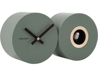 Horloge mural en métal mat Duo Cuckoo (Kaki)