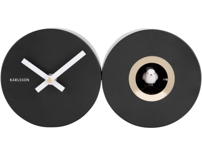 Horloge mural en métal mat Duo Cuckoo (Noir)