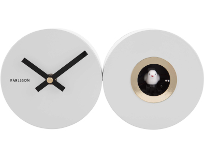 Horloge mural en métal mat Duo Cuckoo (Blanc)