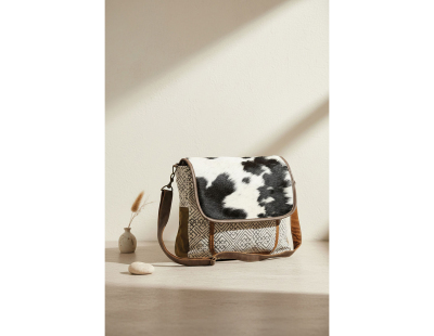 Sac à bandoulière en coton et peau de vache