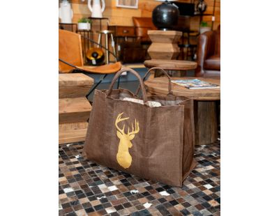 Sac à bûches en jute (Marron - cerf beige)