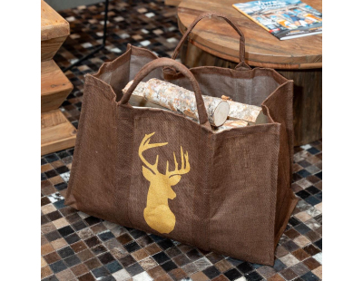 Sac à bûches en jute (Marron - cerf beige)