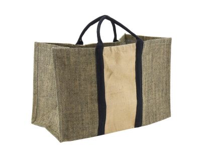 Sac à bûches en jute (Motif noir)