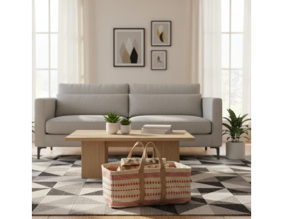 Sac à bûches en jute naturel et teinté (Naturel et rouge)