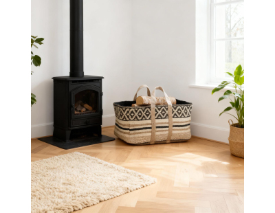 Sac à bûches en jute naturel et teinté (Naturel et noir)