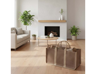 Sac à bûches en toile de jute (Anses beiges)