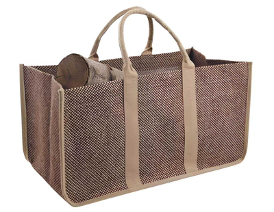 Sac à bûches en toile de jute (Anses beiges)