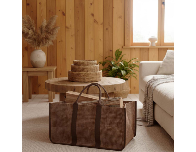 Sac à bûches en toile de jute (Anses marrons)