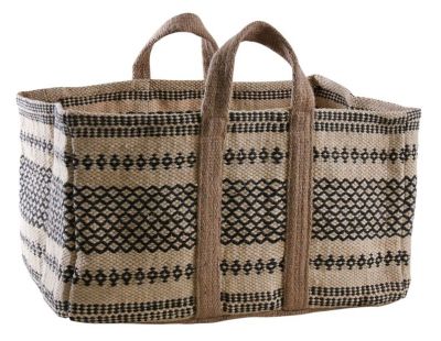 Sac à bûches en toile de jute épaisse Pampa (Crème et noir)