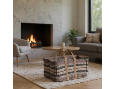 Sac à bûches en toile de jute épaisse Pampa (Beige et gris)