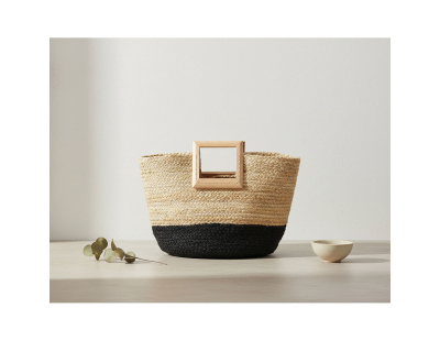 Sac cabas en jute et bois naturel et noir