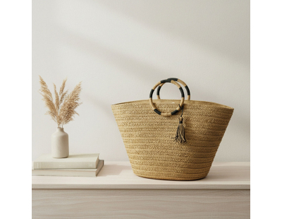 Sac cabas tressé naturel avec anses rondes